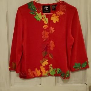 Michael Simon Red Fall Leaf Sweater sz M
